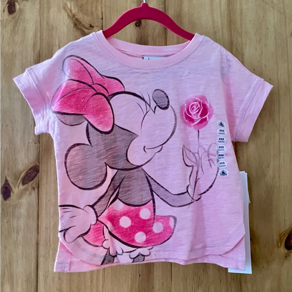 NWT Disney Parks Minnie Mouse Sparkle Girls Tee Shirt Youth XXS